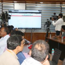 The Union Minister for Minority Affairs, Shri Mukhtar Abbas Naqvi addressing at the launch of the Scholarship Mobile App, in New Delhi on September 13, 2018. The Secretary, Ministry of Minority Affairs, Shri Ameising Luikham is also seen.