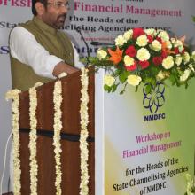 Addressed workshop on Financial Management organised for the Heads and officials of State Channelizing Agencies of National Minorities Development and Finance Corporation in New Delhi.