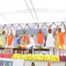 Laying the foundation stone of the first world-class educational institute established with the assistance of the Ministry of Minority Affairs, at Kohrapipli village in Kishangarh Bas of Alwar district, Rajasthan on October 01, 2018.